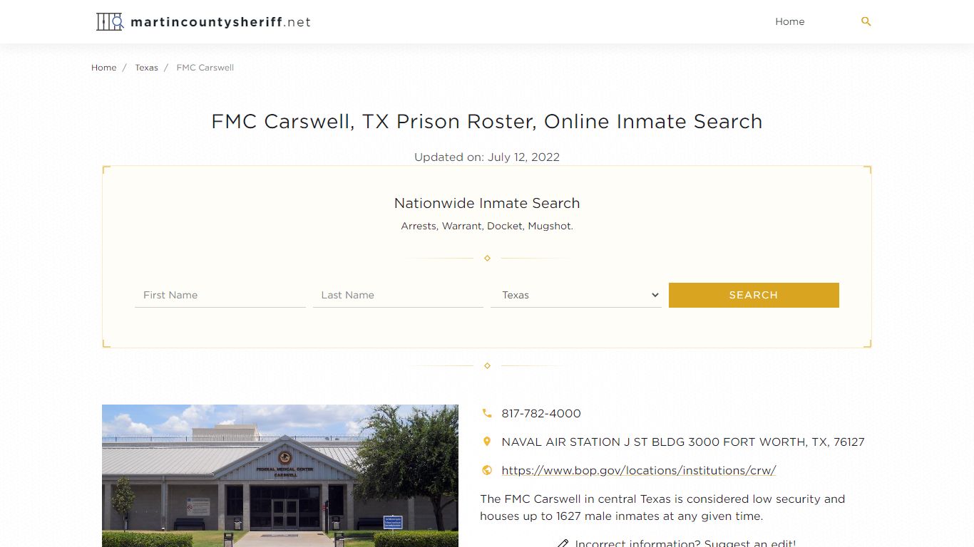 FMC Carswell, TX Prison Roster, Online Inmate Search ...