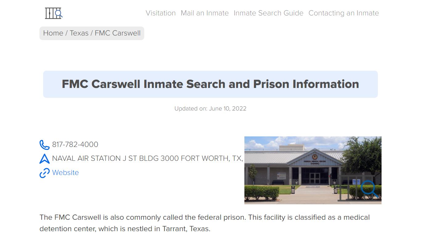 FMC Carswell Inmate Search, Visitation, Phone no ...