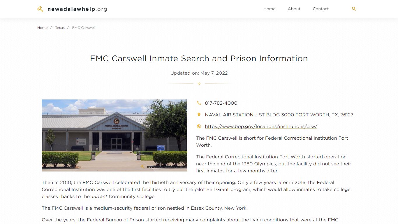 FMC Carswell Inmate Search, Visitation, Phone no ...